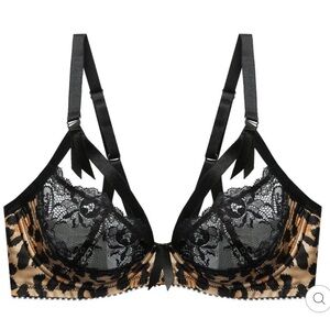 Elegant Black and Tan Lace Bra